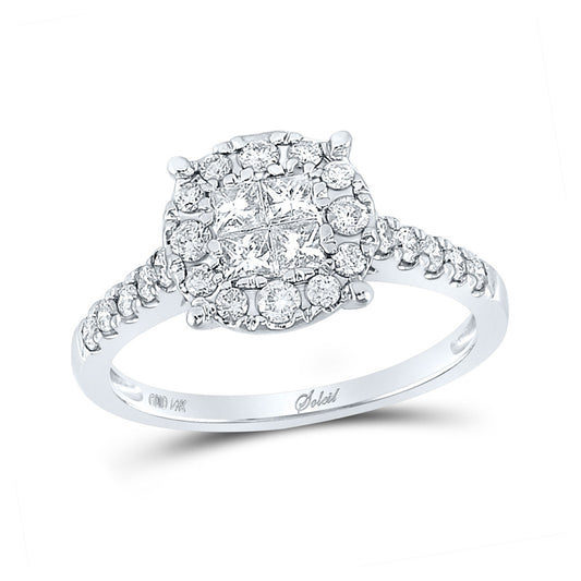 14K White Gold Princess Diamond Cluster Bridal Wedding Engagement Ring 3/4 Cttw, Womens Size: 5-10