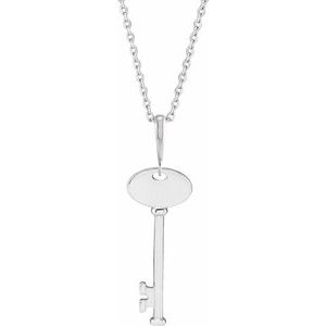 Sterling Silver 28.25 X 8.6 Mm 16-18 In Polished Engravable Key Necklace