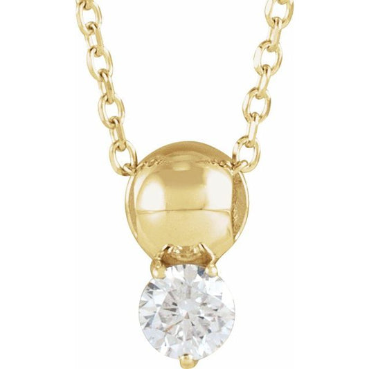 14K Yellow Gold Round 3.6Mm I1, G-H 16-18 In Polished 1/6 Ct Natural Diamond 3-Prong Half Bead Necklace