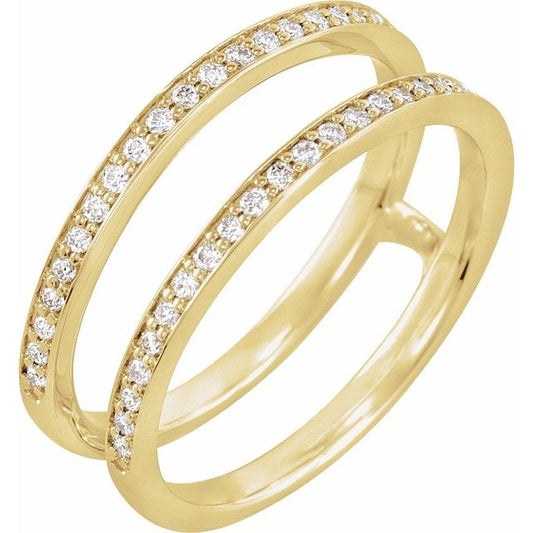 14K Yellow Gold Round 1 Mm Polished 1/5 Ctw Natural Diamond Ring Guard, Size 6