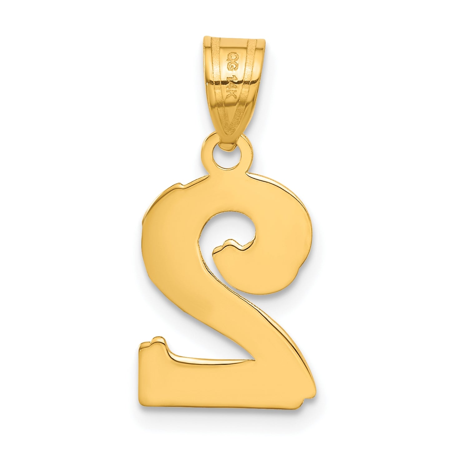 14K Yellow Gold Polished Etched Number 2 Pendant