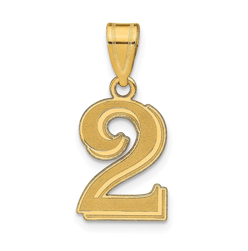 14K Yellow Gold Polished Etched Number 2 Pendant