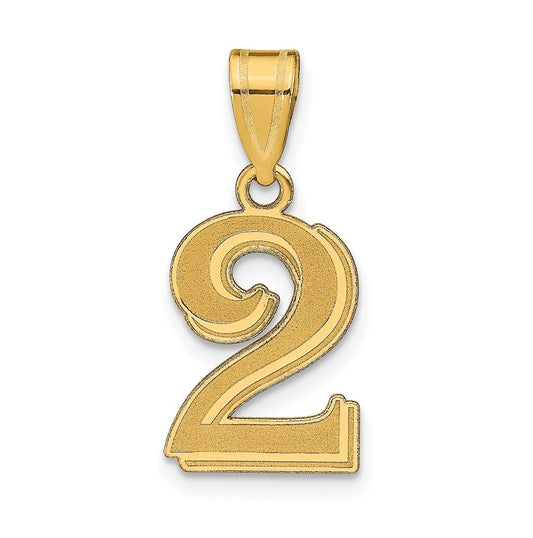 14K Yellow Gold Polished Etched Number 2 Pendant