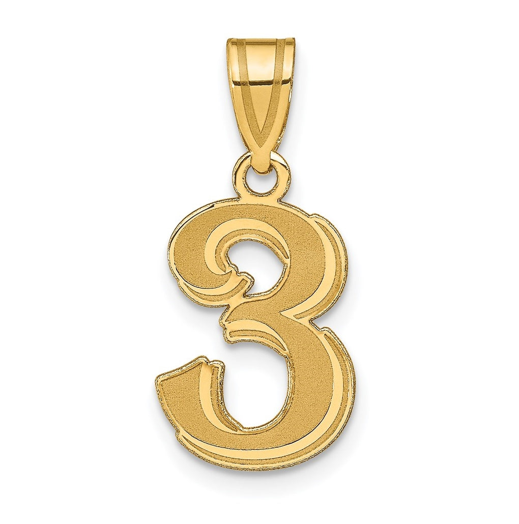 14K Yellow Gold Polished Etched Number 3 Pendant