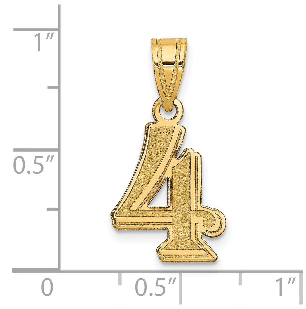14K Yellow Gold Polished Etched Number 4 Pendant