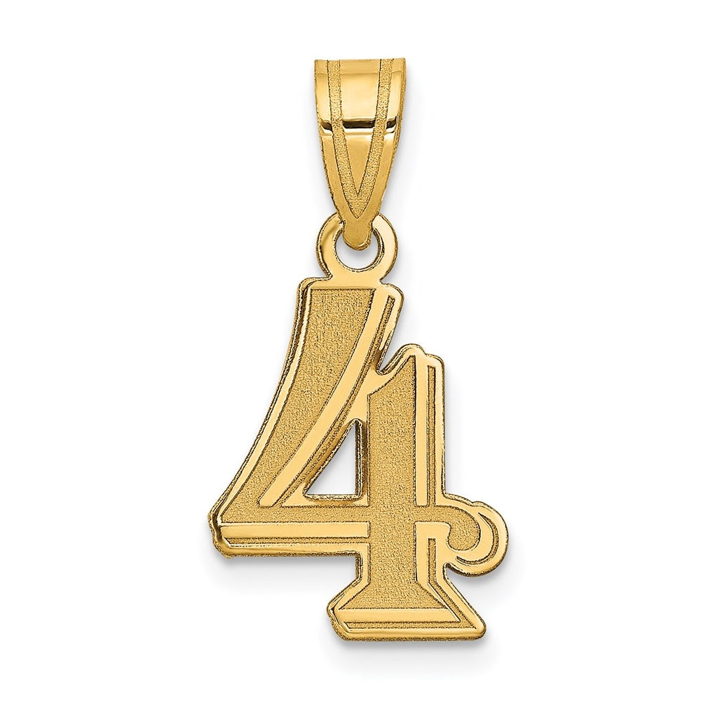 14K Yellow Gold Polished Etched Number 4 Pendant