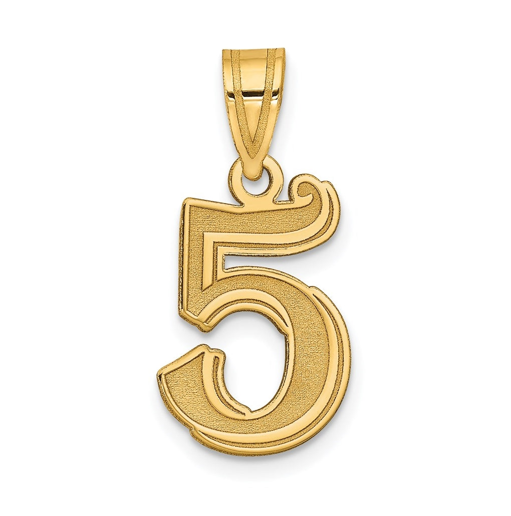 14K Yellow Gold Polished Etched Number 5 Pendant