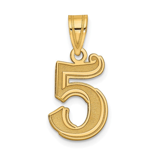 14K Yellow Gold Polished Etched Number 5 Pendant