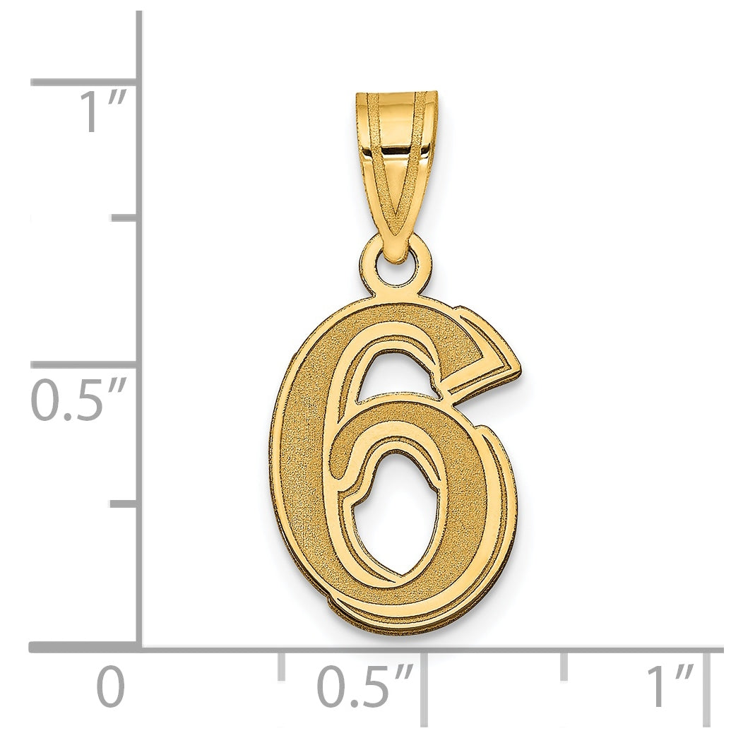 14K Yellow Gold Polished Etched Number 6 Pendant