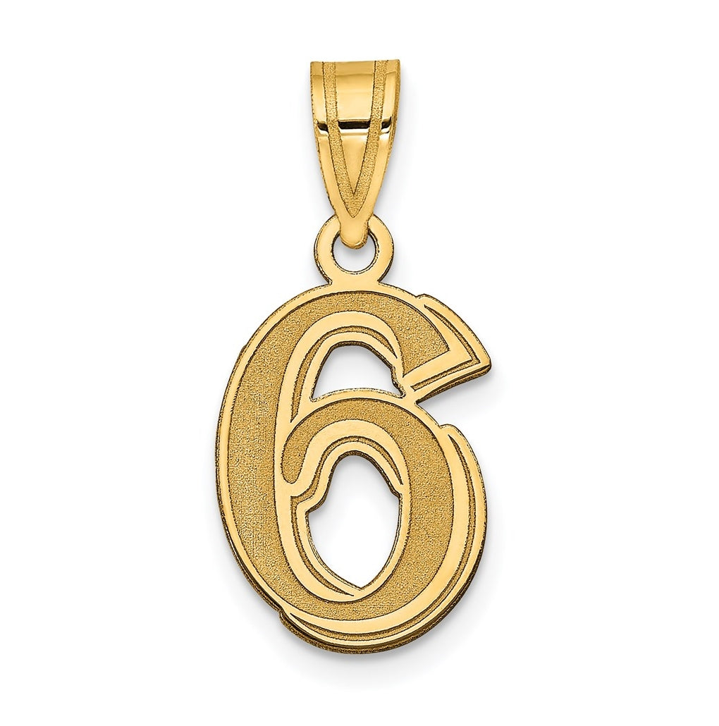 14K Yellow Gold Polished Etched Number 6 Pendant