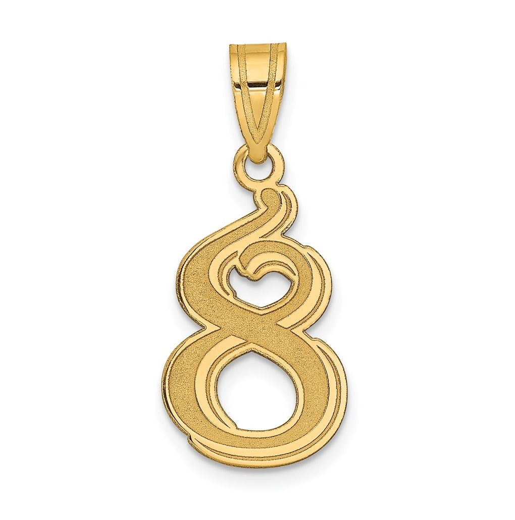 14K Yellow Gold Polished Etched Number 8 Pendant