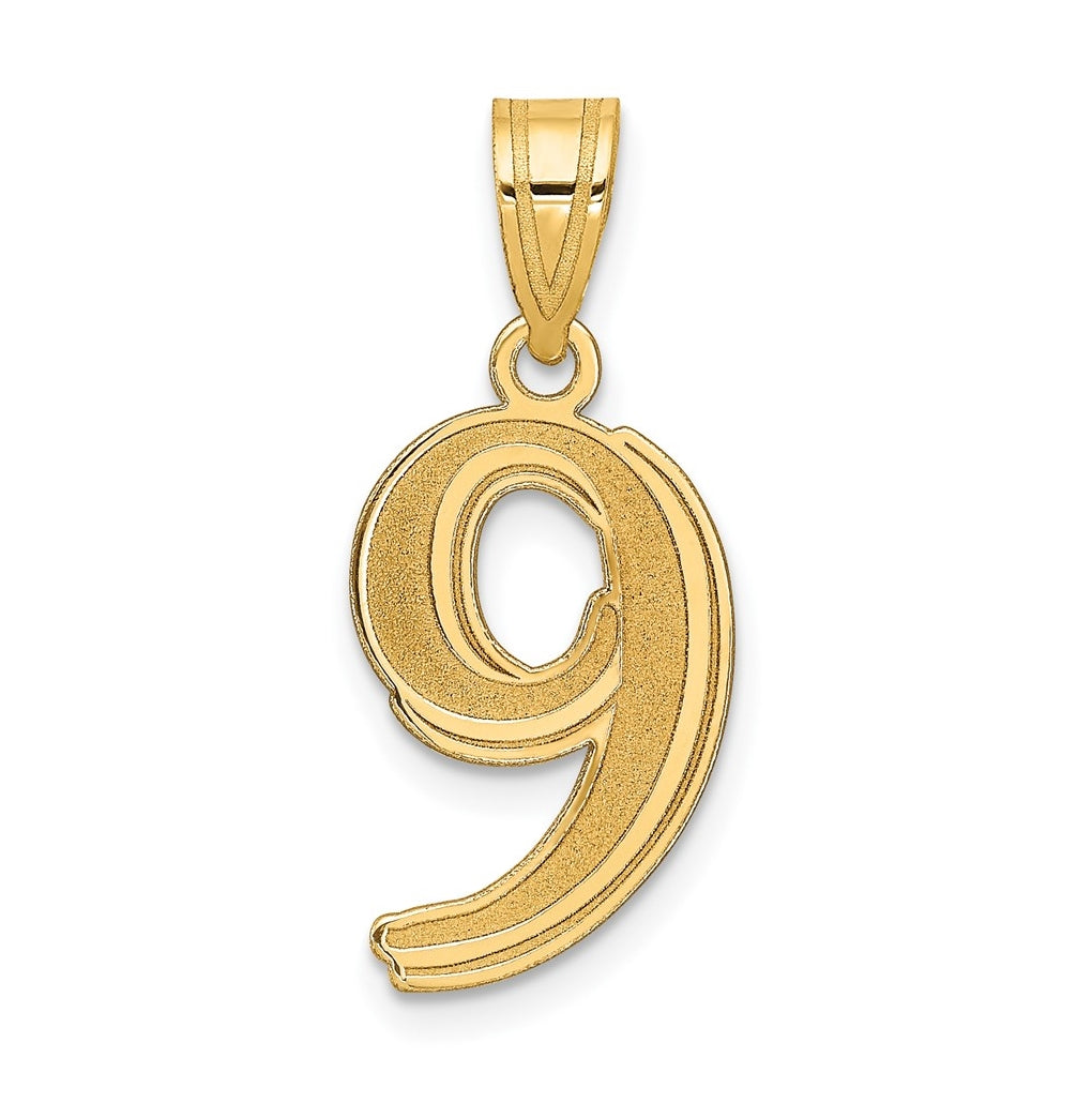 14K Yellow Gold Polished Etched Number 9 Pendant