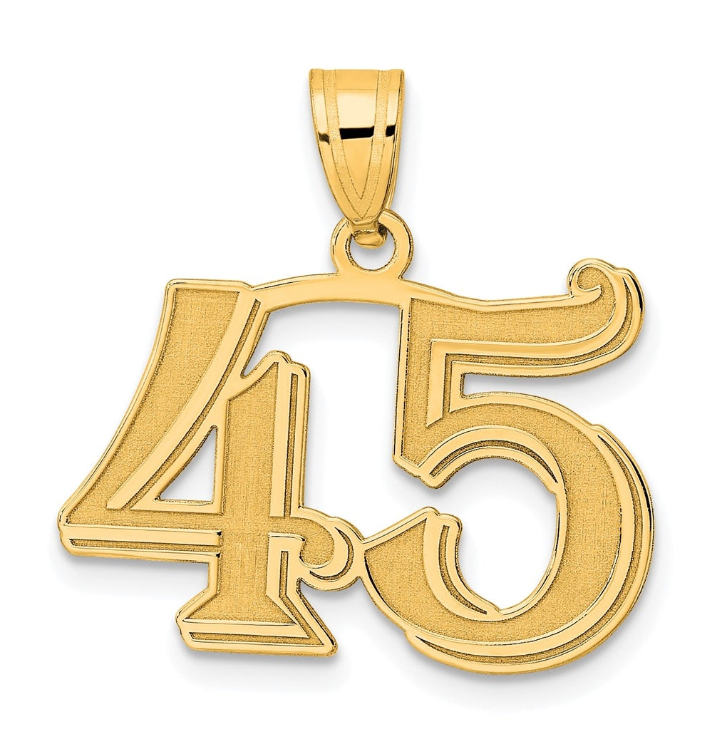 14K Yellow Gold Polished Etched Number 45 Pendant