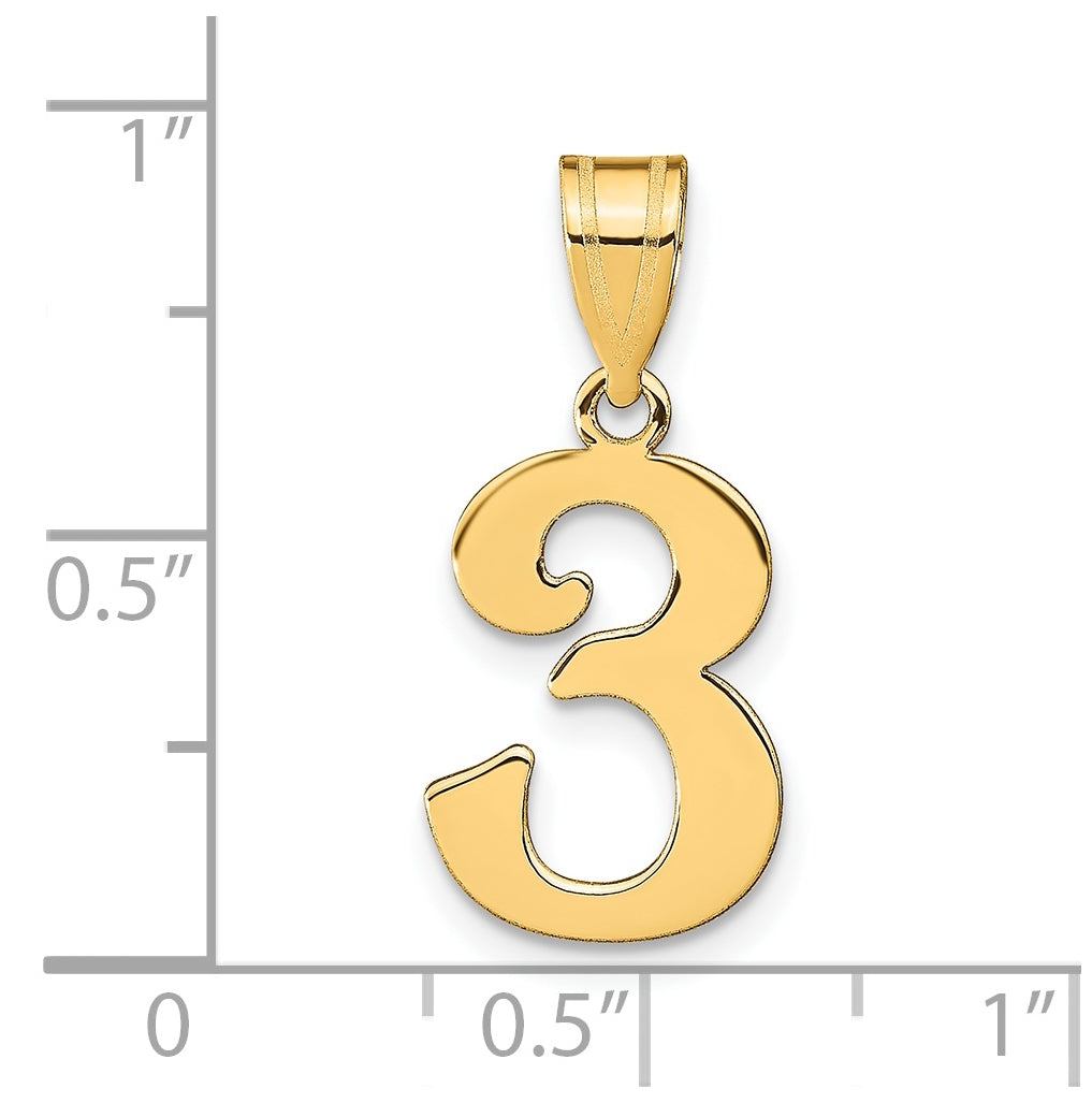 14K Yellow Gold Polished Number 3 Pendant