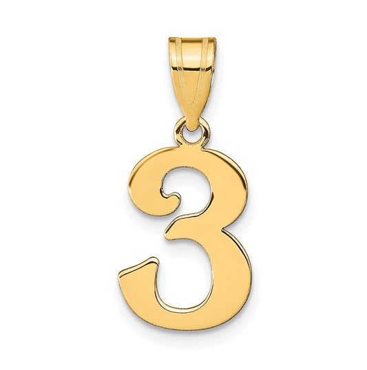 14K Yellow Gold Polished Number 3 Pendant
