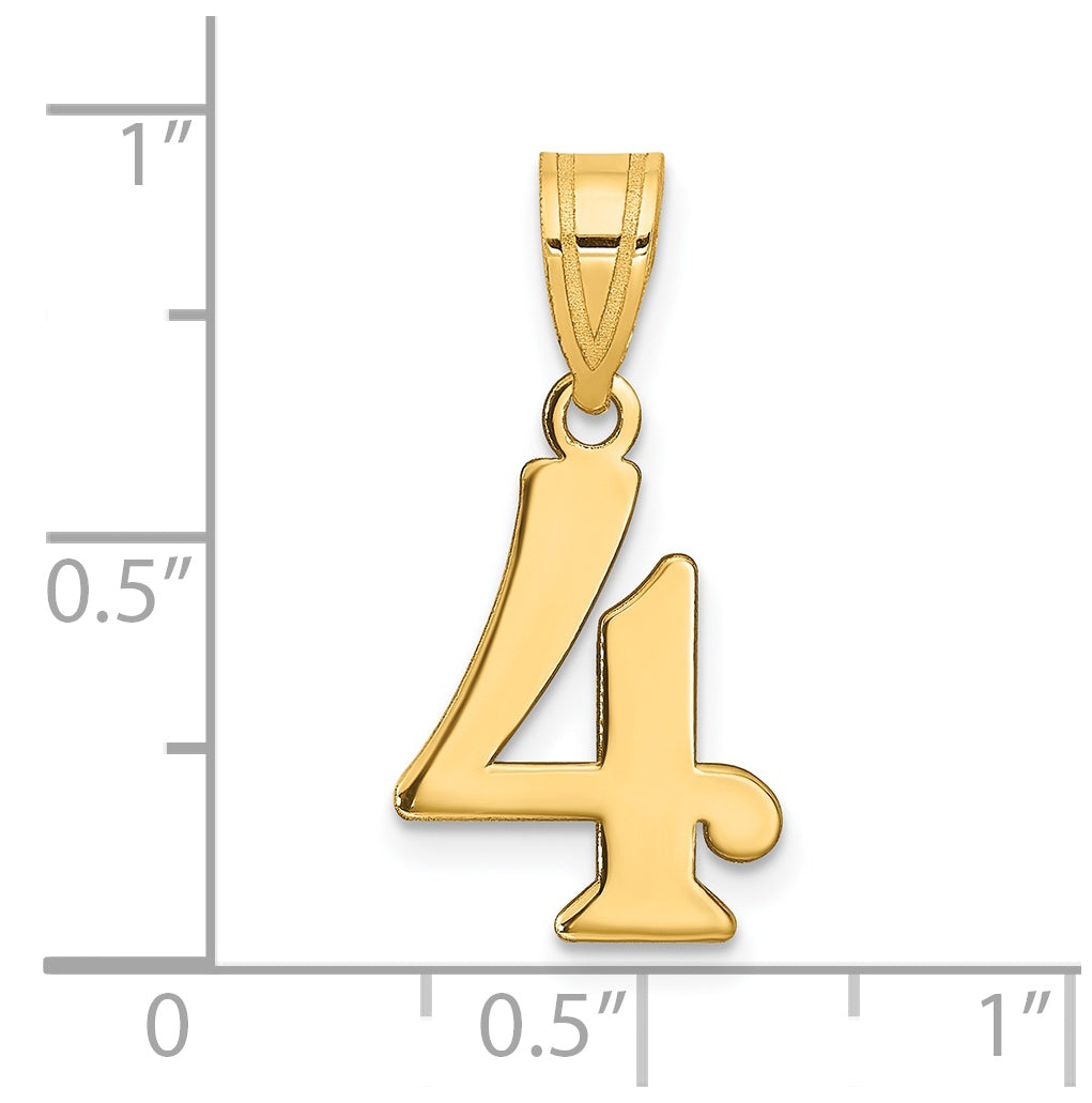 14K Yellow Gold Polished Number 4 Pendant
