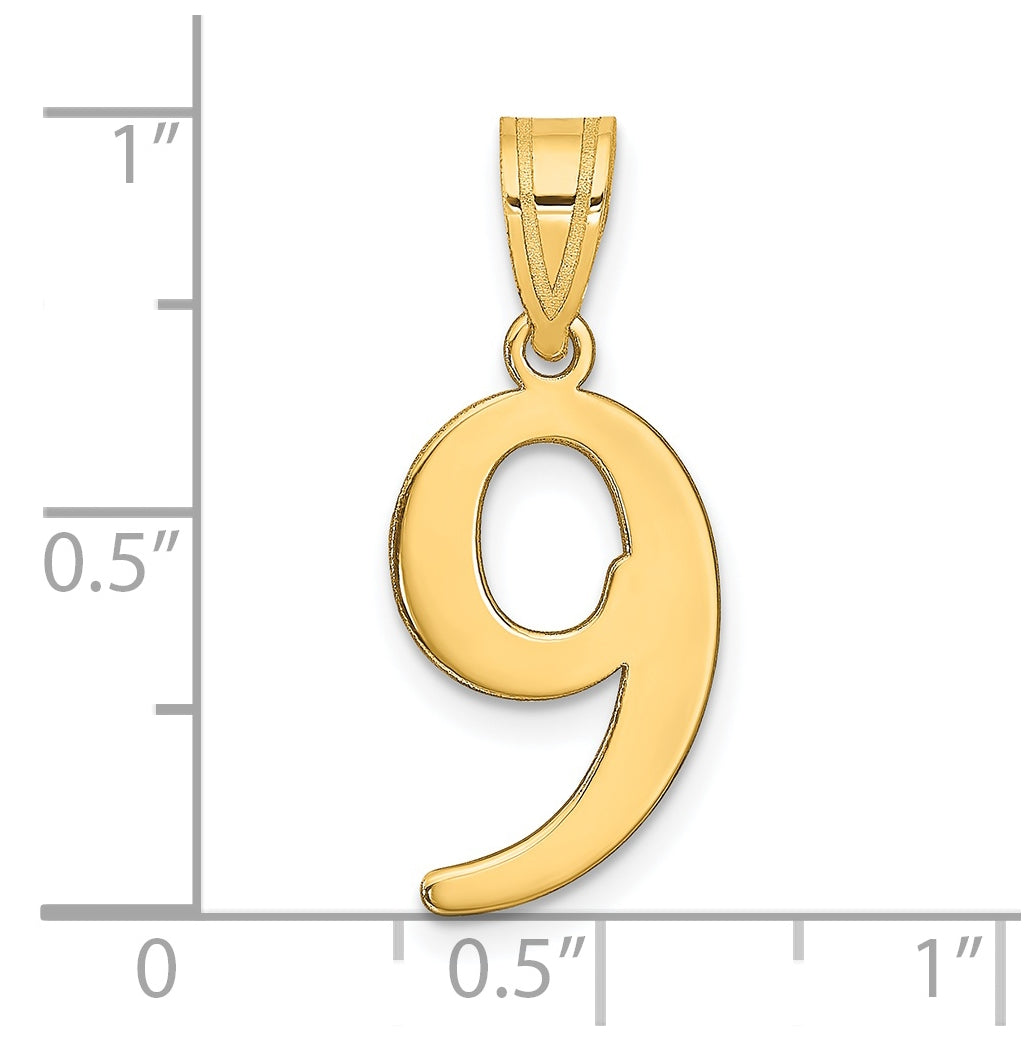 14K Yellow Gold Polished Number 9 Pendant