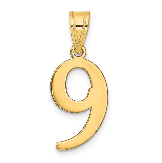 14K Yellow Gold Polished Number 9 Pendant