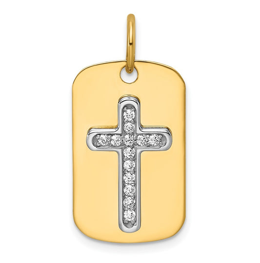 14k Two-Tone Gold IBGoodman Polish Lab Grown Diamond Cross Dogtag Pendant