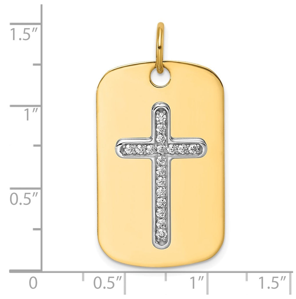 14k Two-Tone Gold IBGoodman Polish Lab Grown Diamond Cross Dogtag Pendant