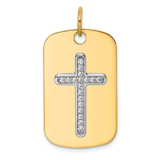 14k Two-Tone Gold IBGoodman Polish Lab Grown Diamond Cross Dogtag Pendant