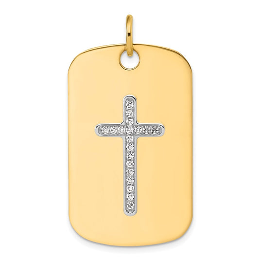 14k Two-Tone Gold IBGoodman Polish Lab Grown Diamond Cross Dogtag Pendant