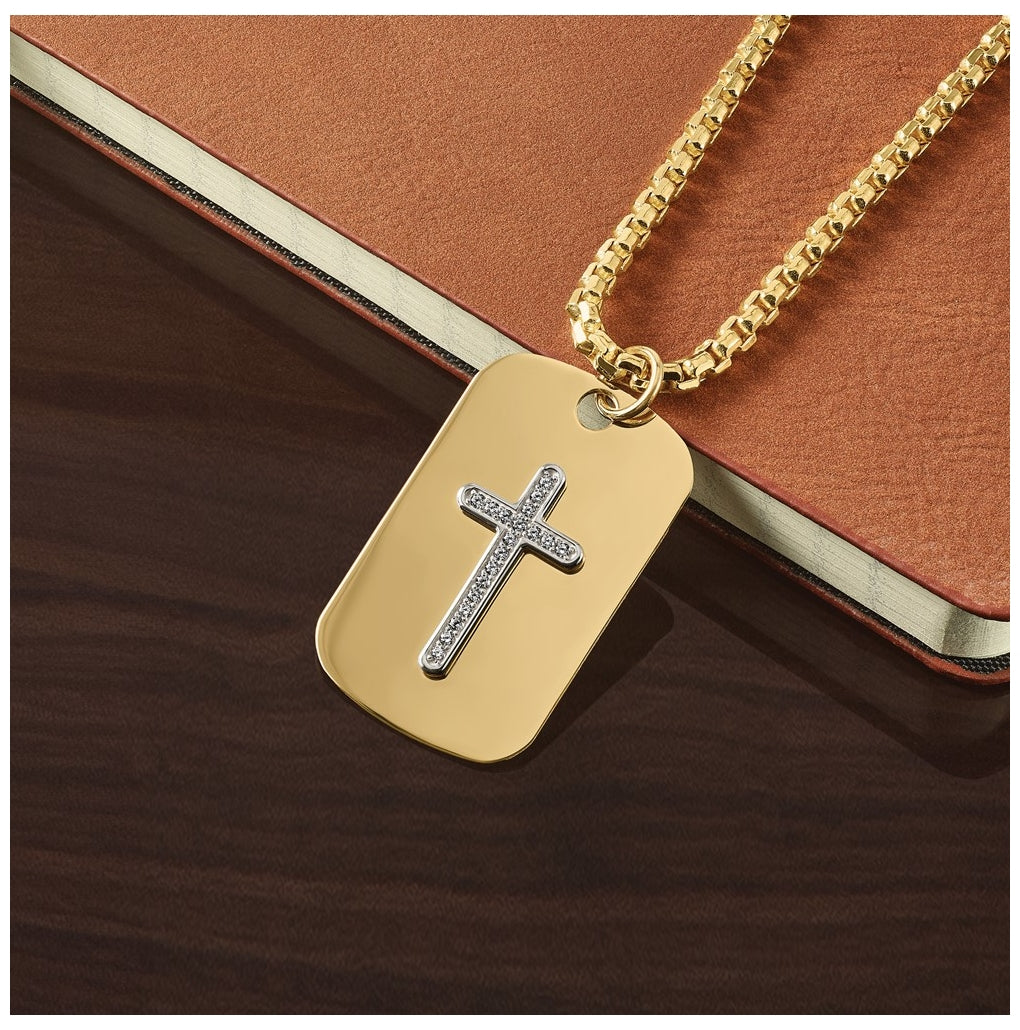 14k Two-Tone Gold IBGoodman Polish Lab Grown Diamond Cross Dogtag Pendant