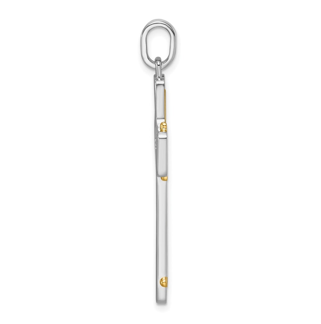 14K Two-tone IBGoodman Brush & Polish Lab Grown Dia. Cross Pendant
