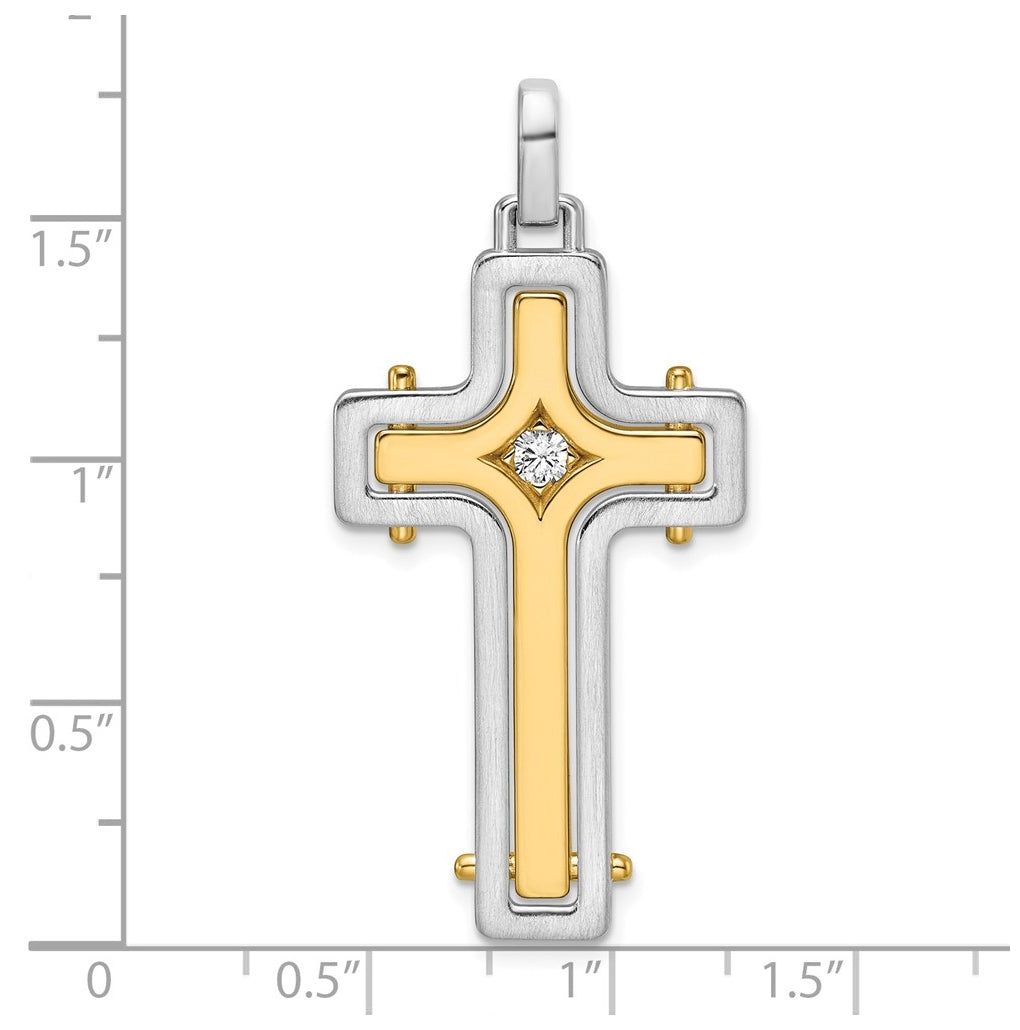 14K Two-tone IBGoodman Brush & Polish Lab Grown Dia. Cross Pendant