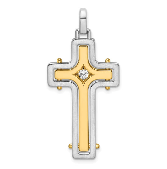 14K Two-tone IBGoodman Brush & Polish Lab Grown Dia. Cross Pendant