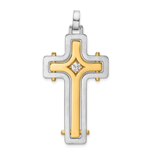 14K Two-tone IBGoodman Brush & Polish Lab Grown Dia. Cross Pendant