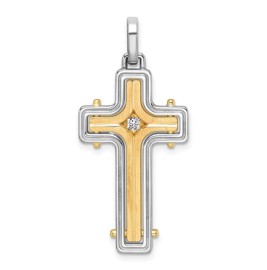 14K Two-tone IBGoodman Brush & Polish Lab Grown Dia. Cross Pendant