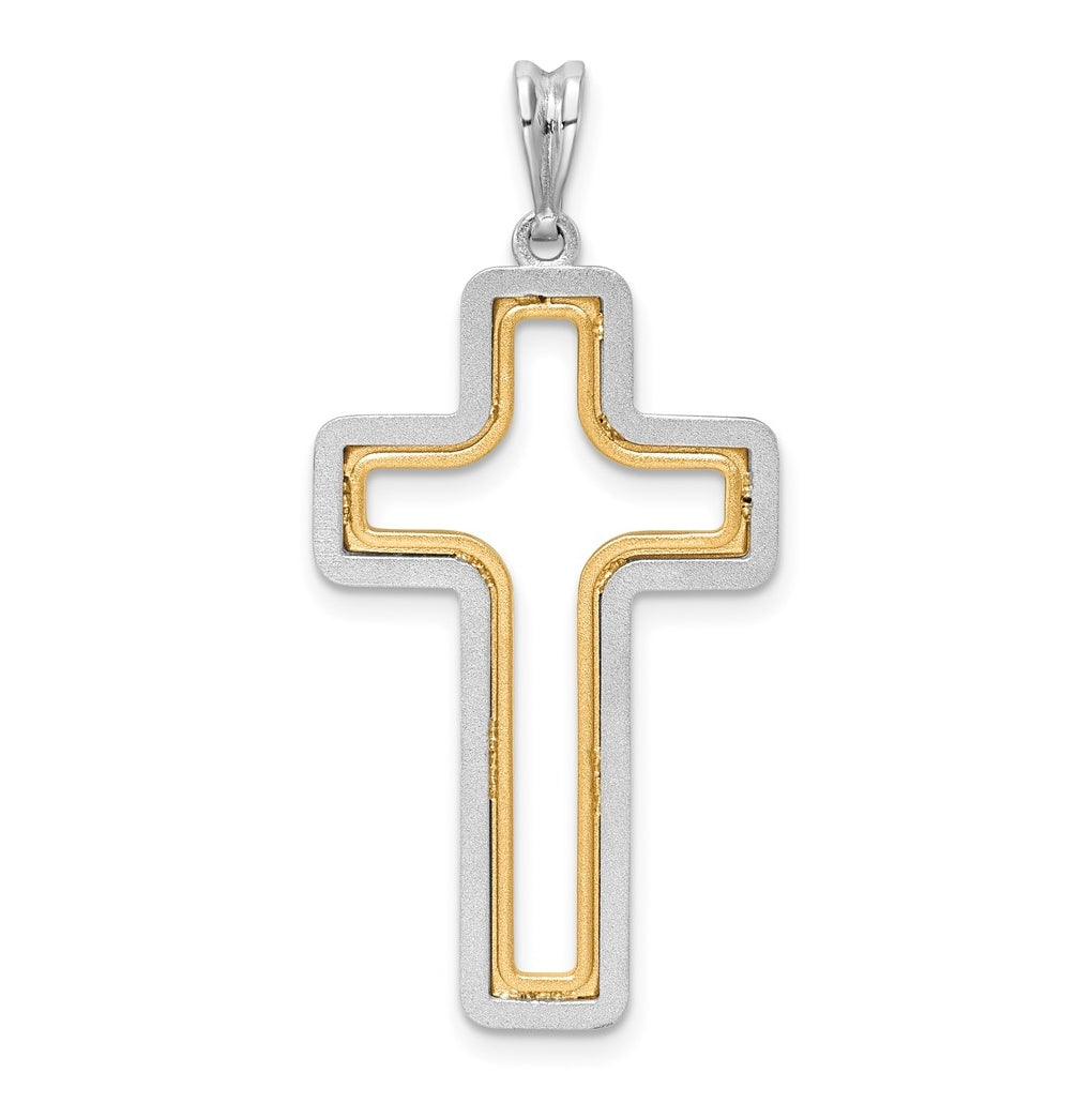 14K Two-tone IBGoodman Polished Open Cross Pendant