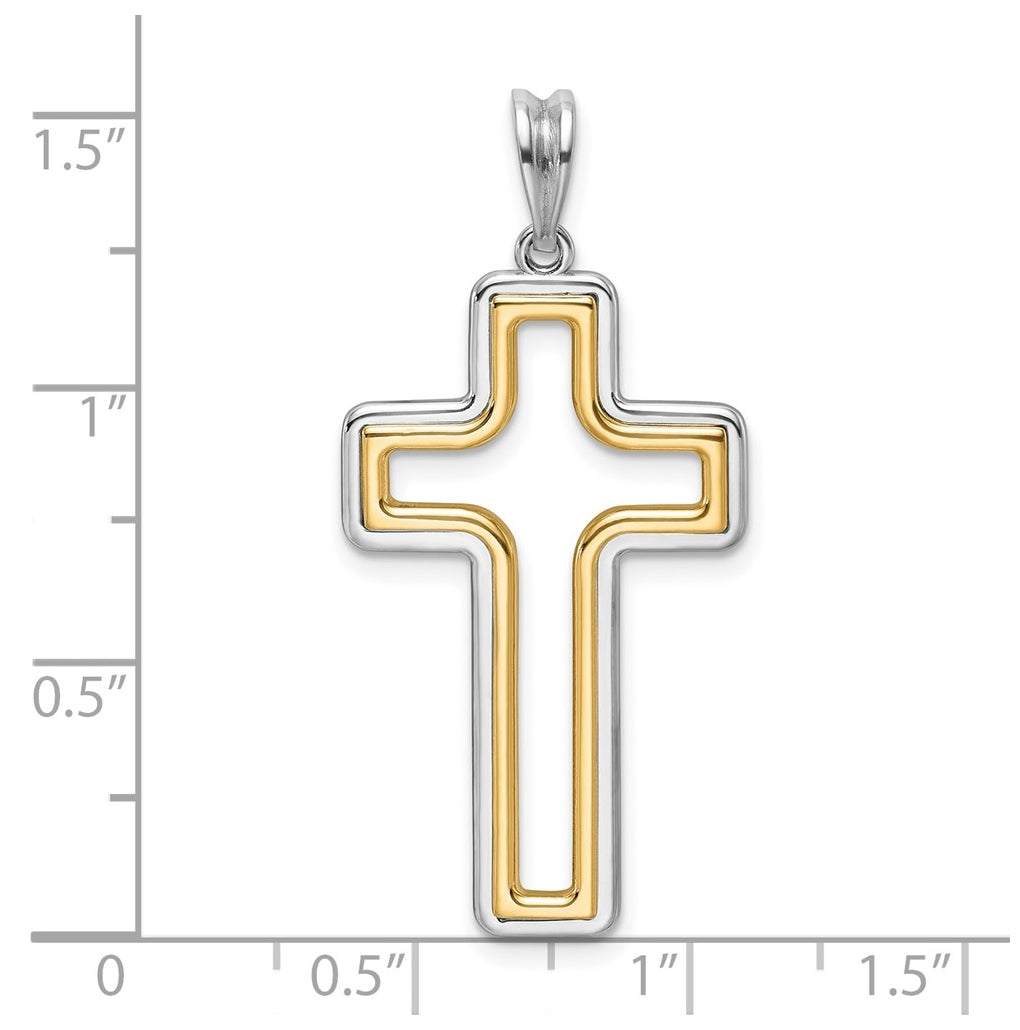 14K Two-tone IBGoodman Polished Open Cross Pendant
