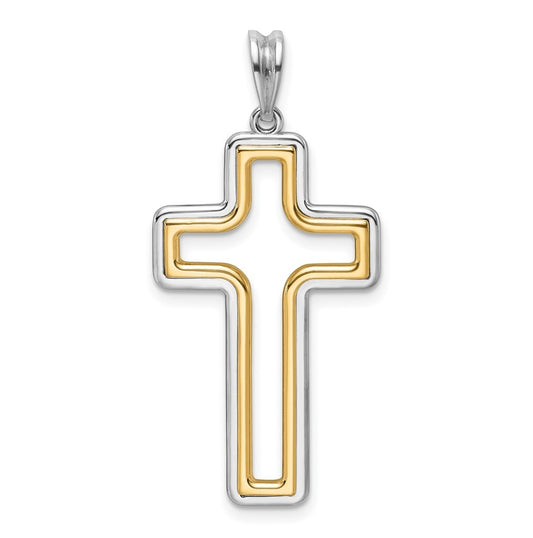 14K Two-tone IBGoodman Polished Open Cross Pendant