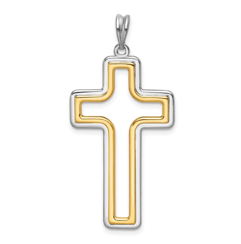 14K Two-tone IBGoodman Polished Open Cross Pendant