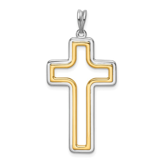 14K Two-tone IBGoodman Polished Open Cross Pendant