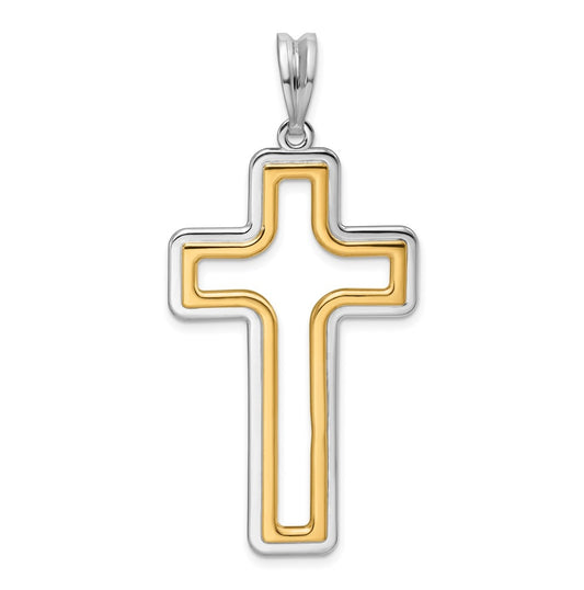 14K Two-tone IBGoodman Polished Open Cross Pendant