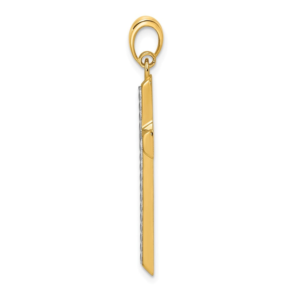 14K Two-tone IBGoodman Polished Textured Cross Pendant