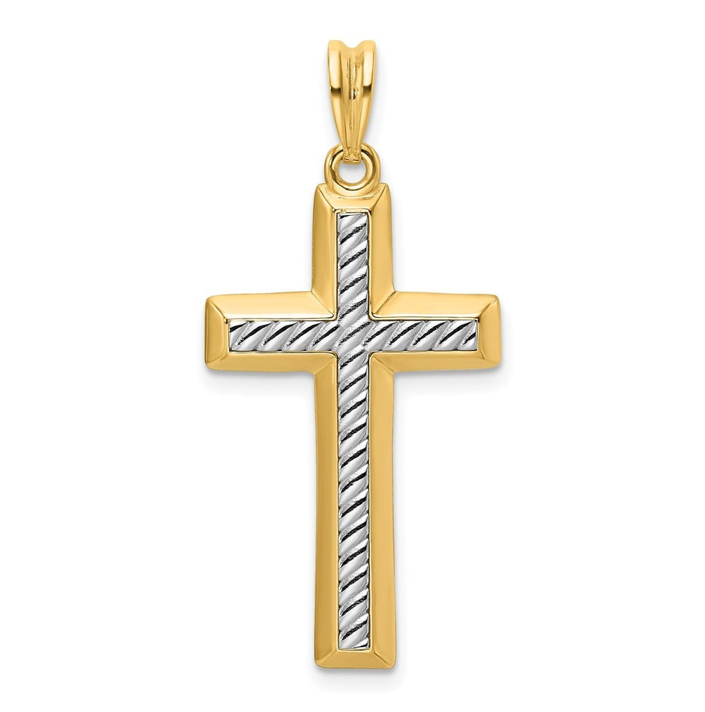 14K Two-tone IBGoodman Polished Textured Cross Pendant