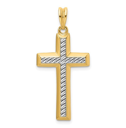 14K Two-tone IBGoodman Polished Textured Cross Pendant