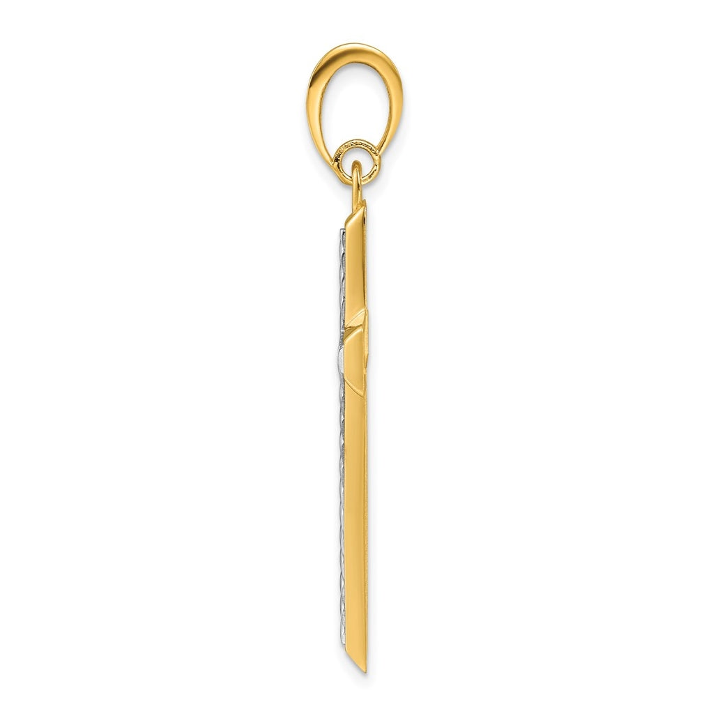 14K Two-tone IBGoodman Polished Textured Cross Pendant