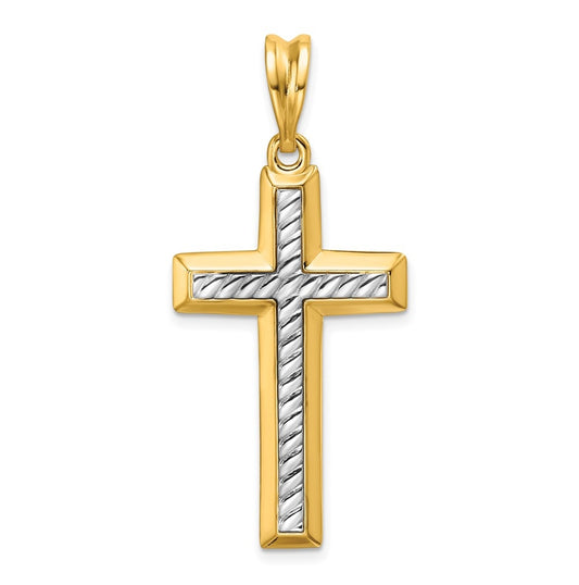 14K Two-tone IBGoodman Polished Textured Cross Pendant