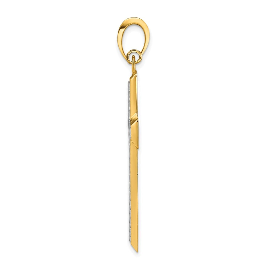 14K Two-tone IBGoodman Polished Textured Cross Pendant