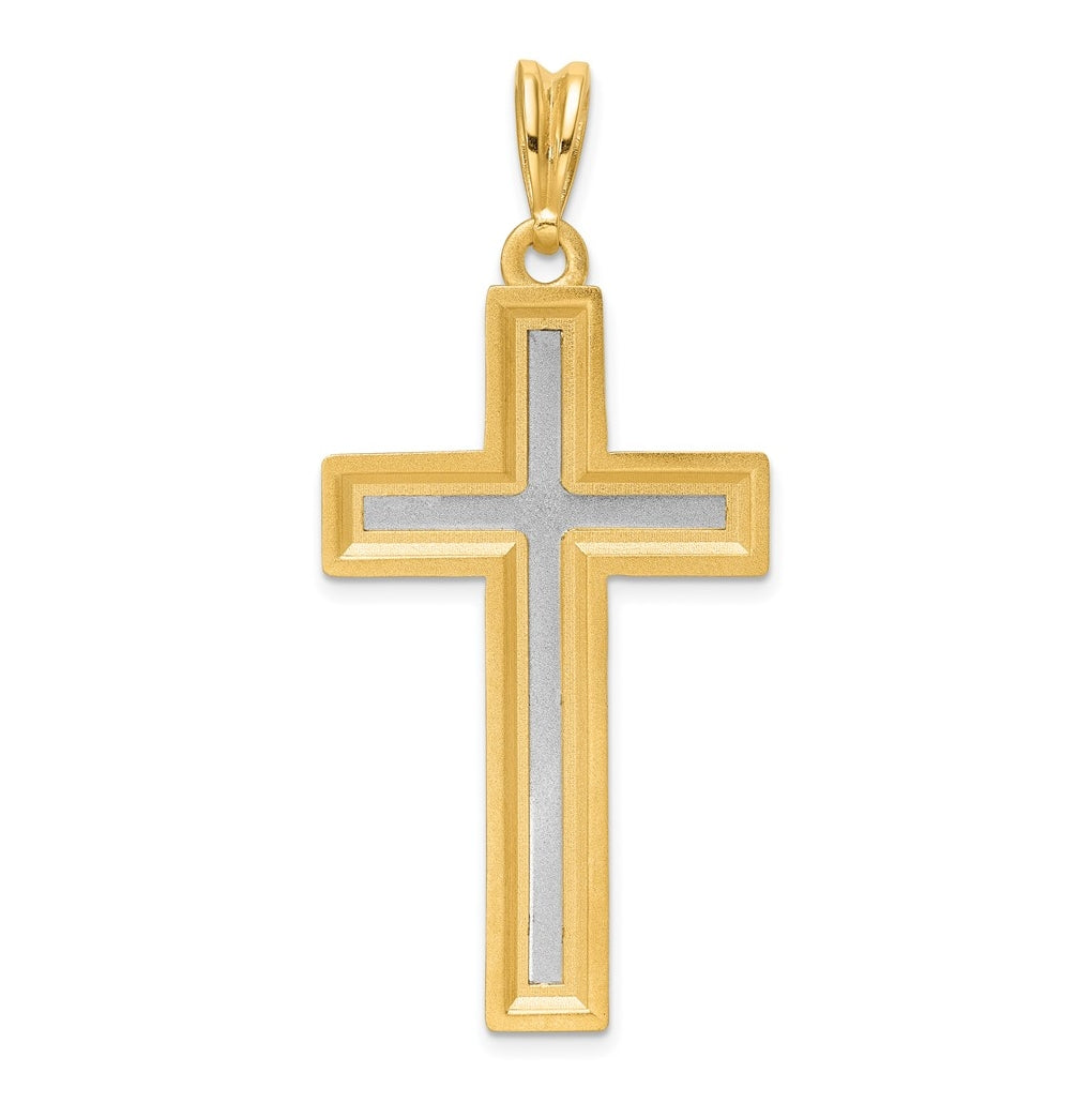 14K Two-tone IBGoodman Polished Textured Cross Pendant