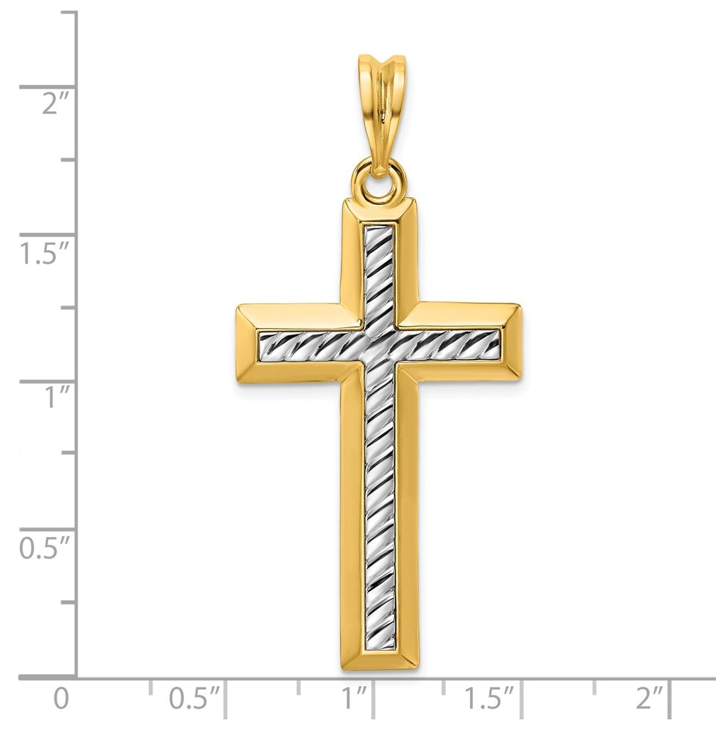 14K Two-tone IBGoodman Polished Textured Cross Pendant