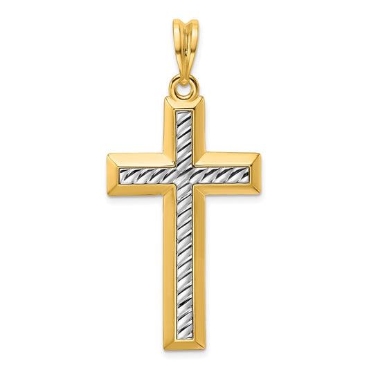 14K Two-tone IBGoodman Polished Textured Cross Pendant