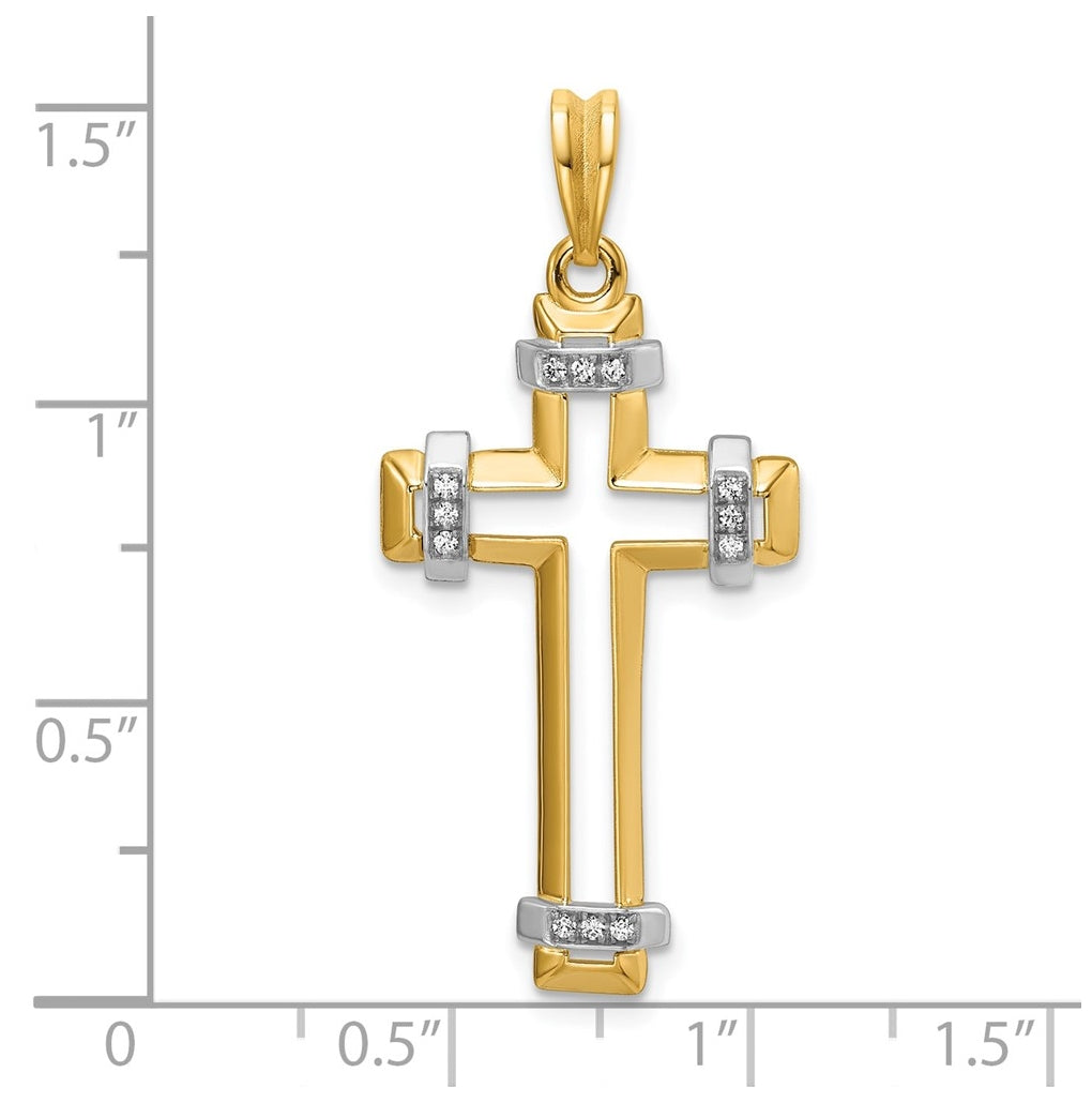 14K Two-tone IBGoodman Polished Cut Out Diamond Cross Pendant