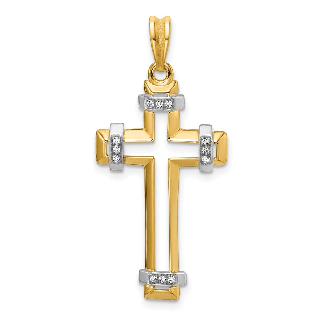 14K Two-tone IBGoodman Polished Cut Out Diamond Cross Pendant