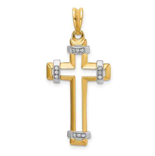 14K Two-tone IBGoodman Polished Cut Out Diamond Cross Pendant